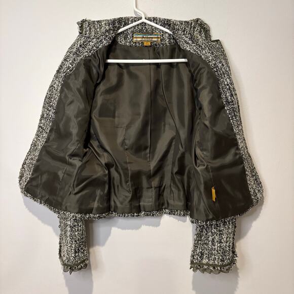 Allen Schwartz Women's Jacket Tweed Blazer Green Lined Collared Size 6 Suit Work - Picture 7 of 10